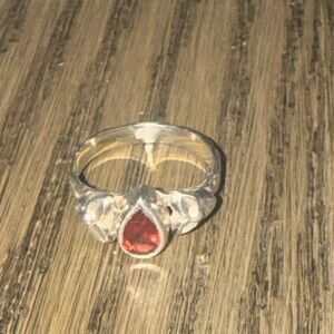 Vintage Sterling Silver Garnet Floral Ring Size 6-6.5 Botanical Artisan Style